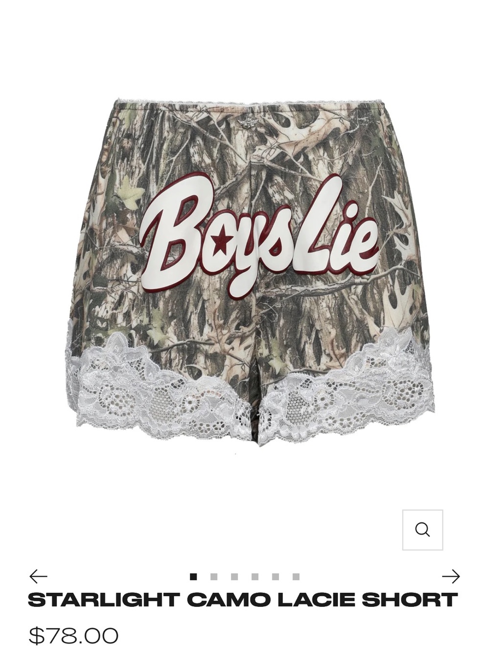 Boys Lie Camo Lacie Shorts - Green Camo with White Lace - Picture 1 of 3